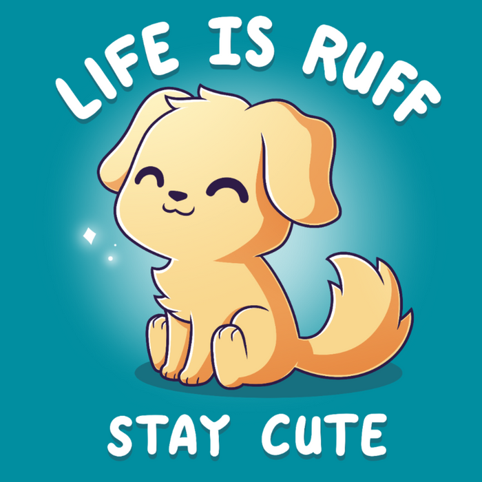 Classic Cotton T-shirt_TeeTurtle tropical blue Life is Ruff Stay Cute Classic Cotton T-shirt featuring the title text around a very cute little puppy who is smiling