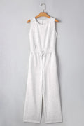 Light Grey Solid Colour Crew Neck Drawstring High Waist Sleeveless Jumpsuit - S / 50% Polyester + 45% Viscose + 5%