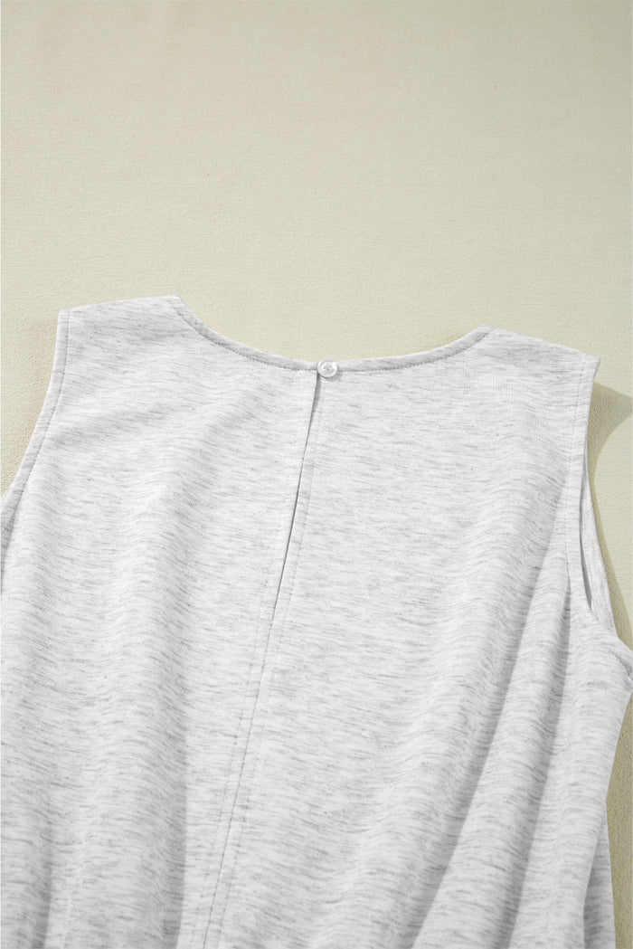 Light Grey Solid Colour Crew Neck Drawstring High Waist Sleeveless Jumpsuit - Bottoms/Jumpsuits & Rompers