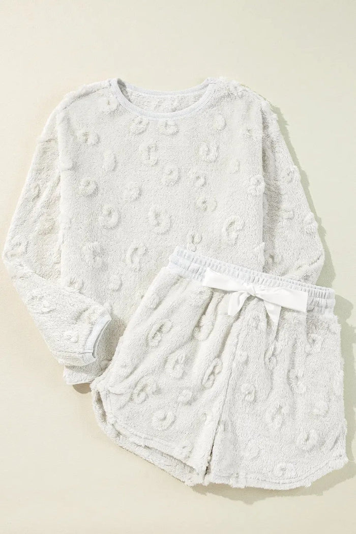 Light Grey Textured Leopard Fleece Loose Two Piece Lounge Set - Loungewear & Sleepwear/Loungewear