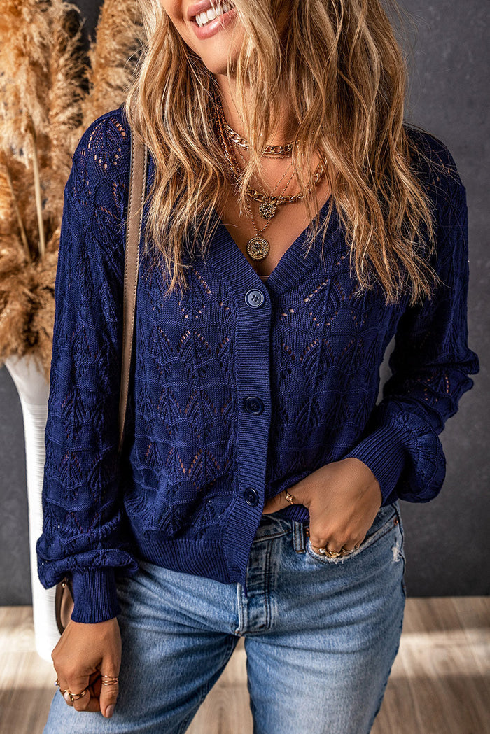 Lightweight Buttoned Front Crochet Cardigan - Blue / S - Sweaters & Cardigans/Cardigans
