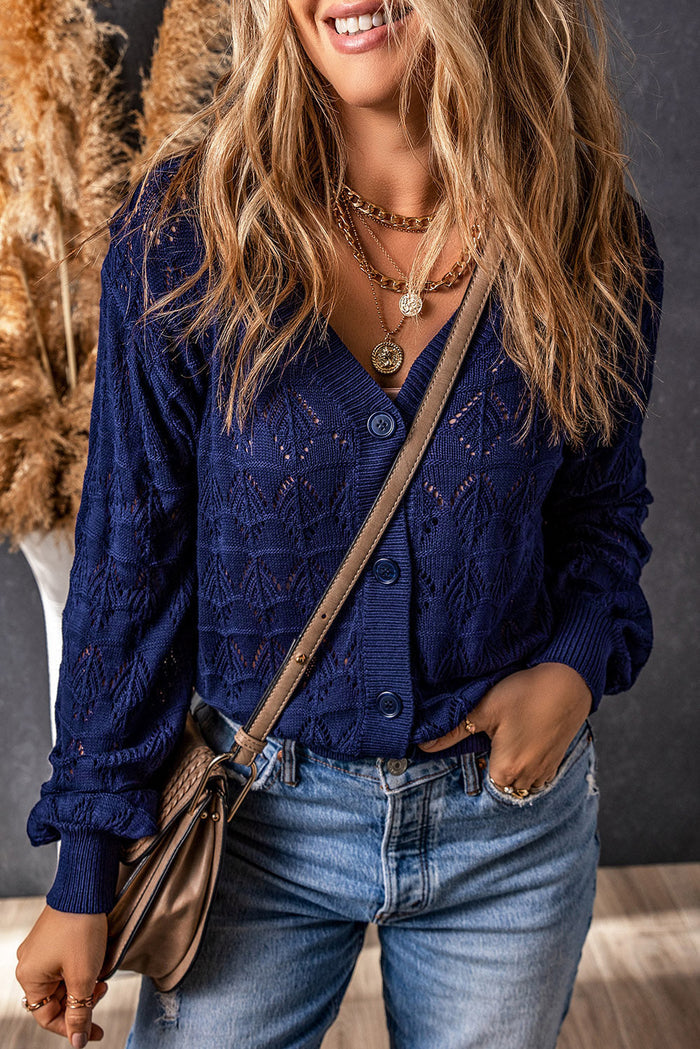 Lightweight Buttoned Front Crochet Cardigan - Sweaters & Cardigans/Cardigans