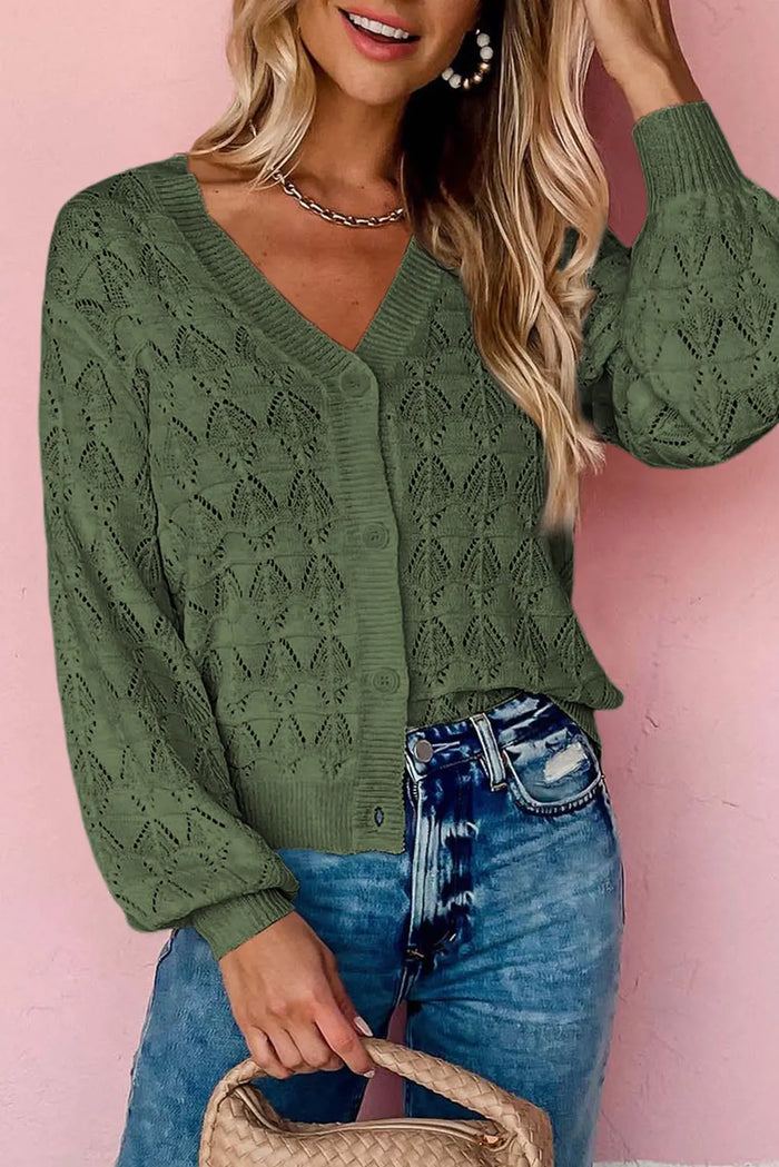Lightweight Buttoned Front Crochet Cardigan - Green / S - Sweaters & Cardigans/Cardigans
