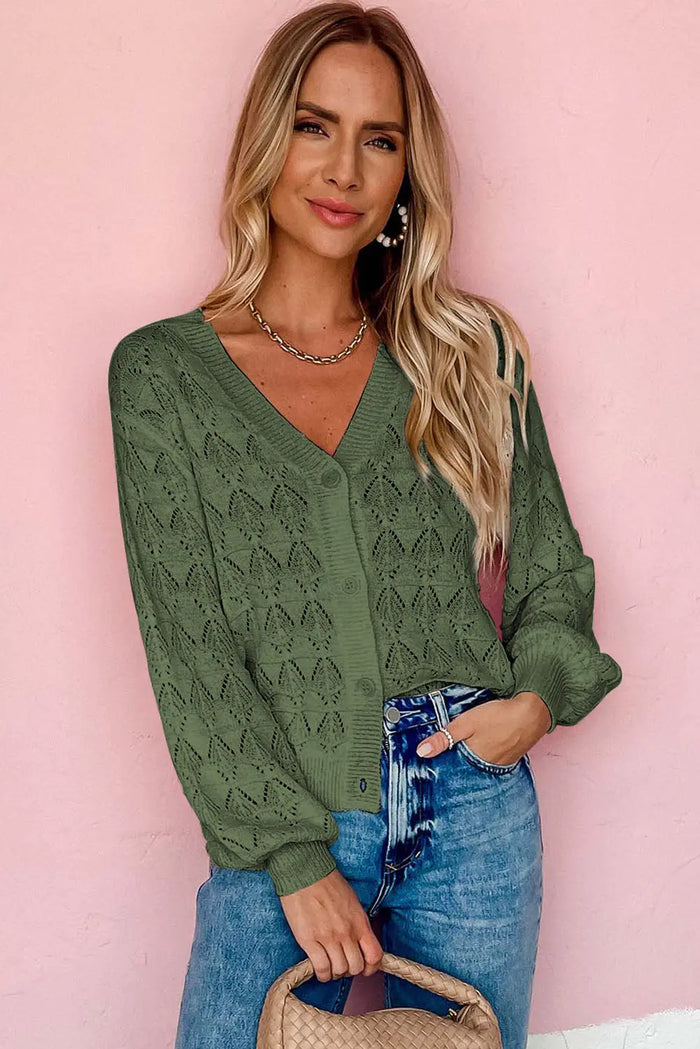 Lightweight Buttoned Front Crochet Cardigan - Sweaters & Cardigans/Cardigans