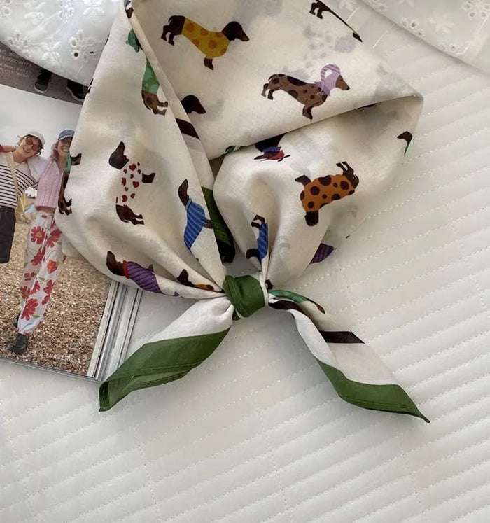 Lightweight Green Dachshund Square Scarf
