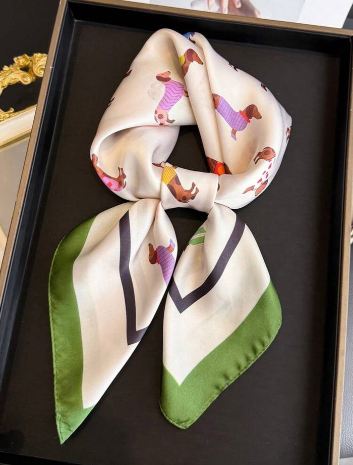 Lightweight Green Dachshund Square Scarf