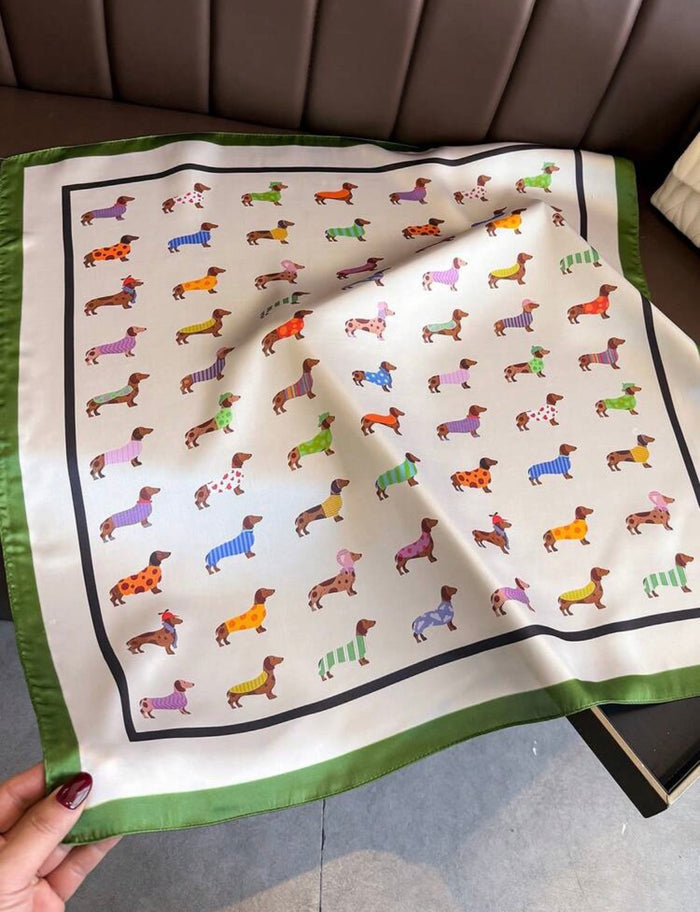 Lightweight Green Dachshund Square Scarf