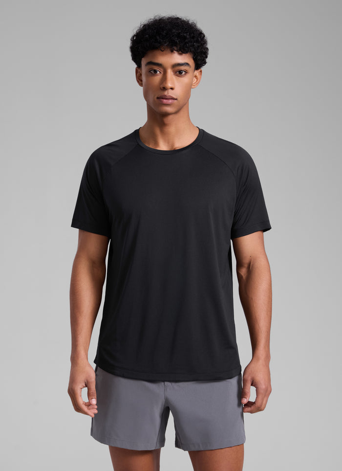CRZ YOGA Men's Running Classic Fit Shirts Lightweight Short Sleeves Black