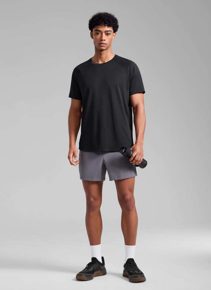 CRZ YOGA Men's Running Classic Fit Shirts Lightweight Short Sleeves Black