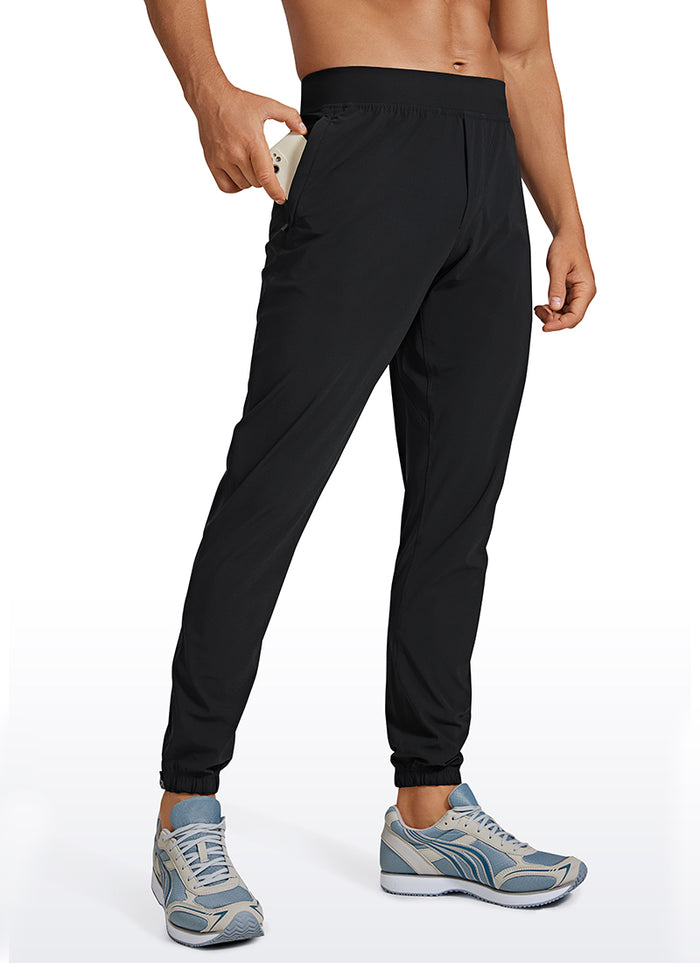 CRZ YOGA Men's Running Slim Fit Lightweight Joggers 29"-Zipper Pockets Black