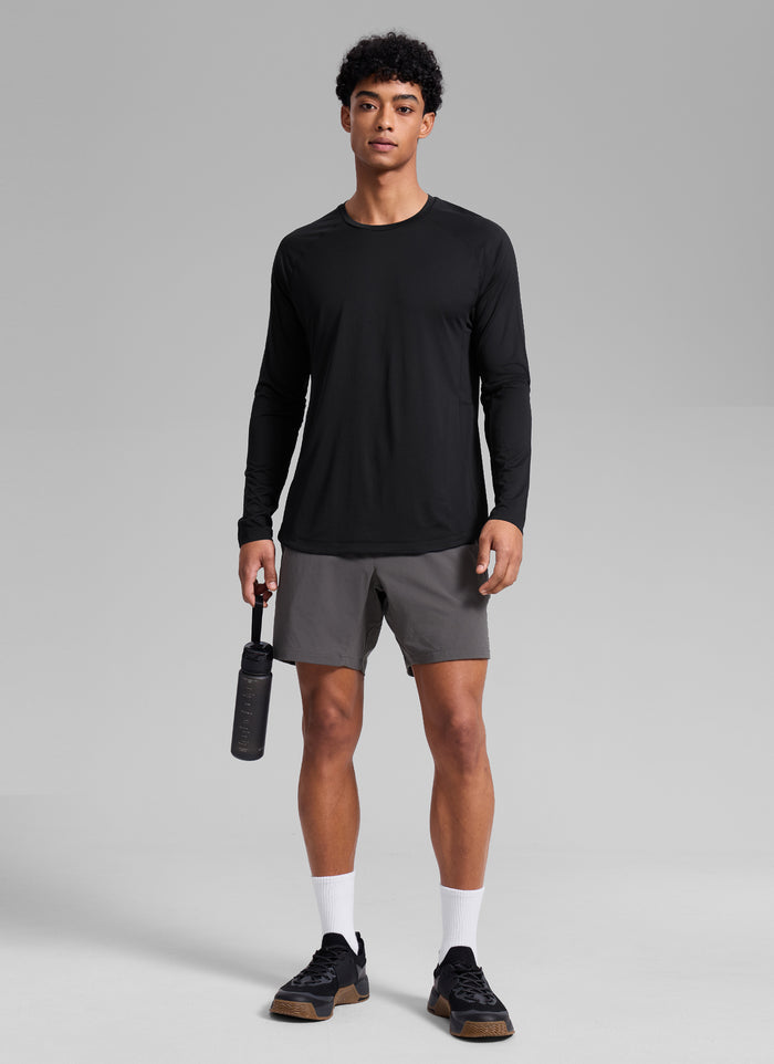 CRZ YOGA Men's Train Slim Fit Lightweight Rounded Scallop Long Sleeves Black