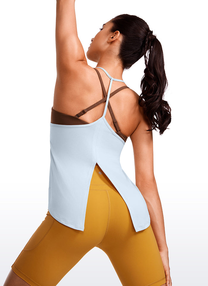 CRZ YOGA Women's Yoga Lightweight Classic Fit Tops Halter Tank V Neck Blue Linen
