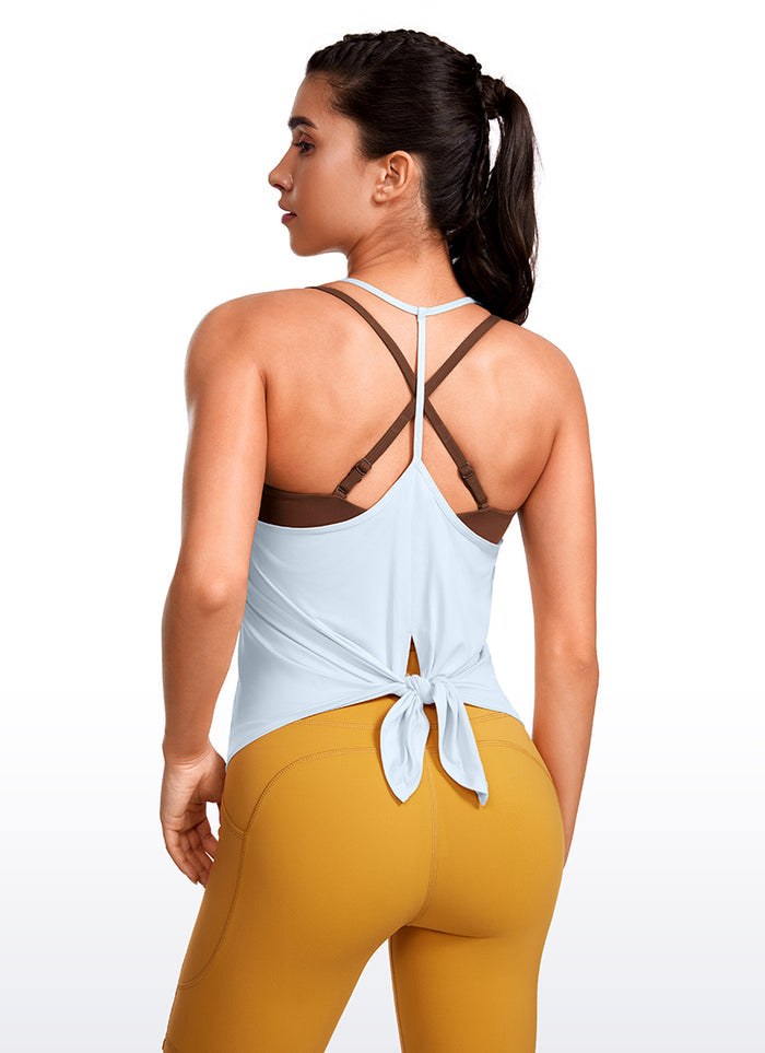 CRZ YOGA Women's Yoga Lightweight Classic Fit Tops Halter Tank V Neck Blue Linen