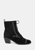 Lilith Suedette Embroidered Boots - Black
