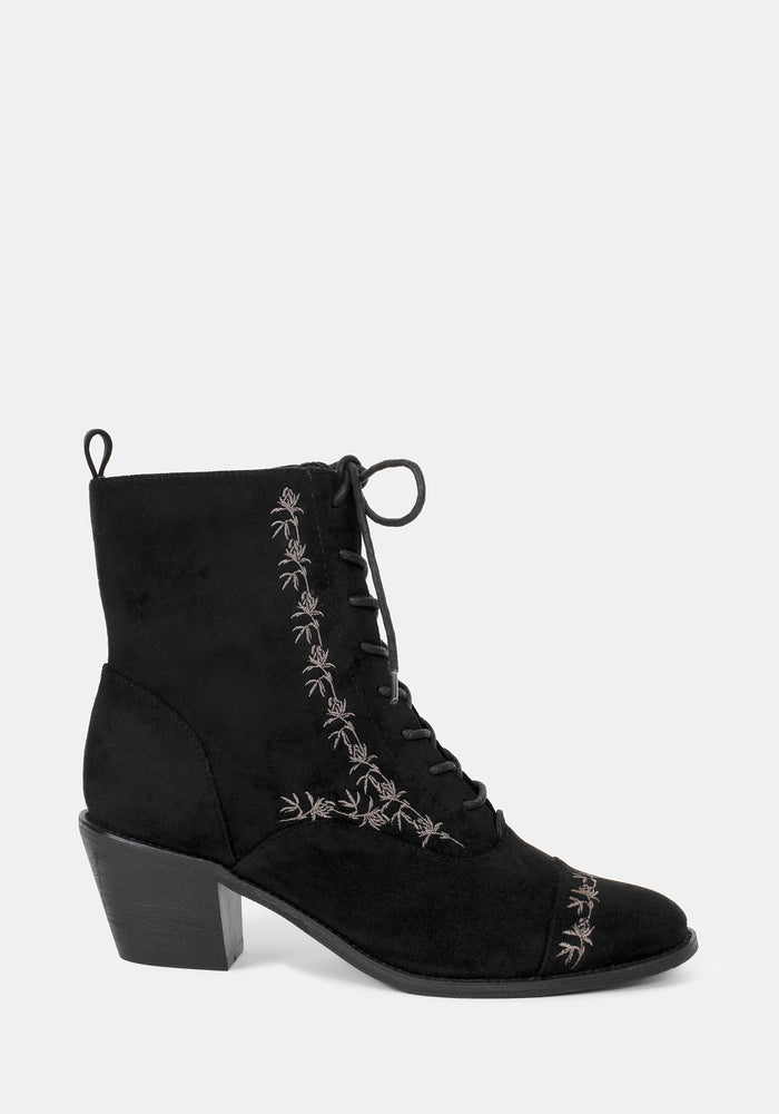 Lilith Suedette Embroidered Boots - Black