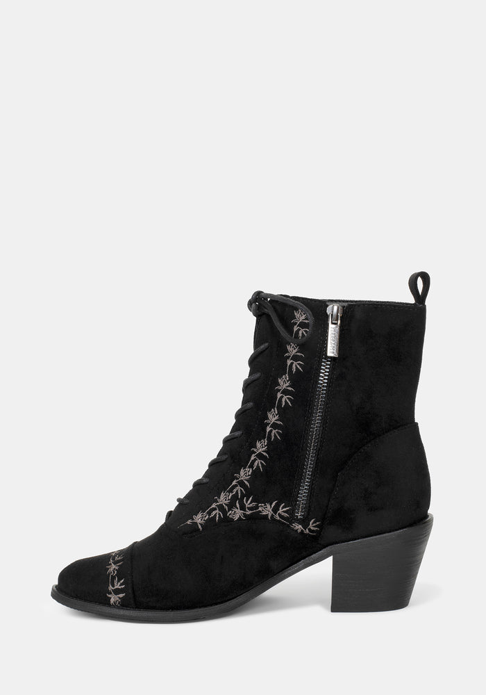 Lilith Suedette Embroidered Boots - Black