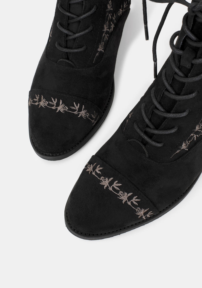 Lilith Suedette Embroidered Boots - Black