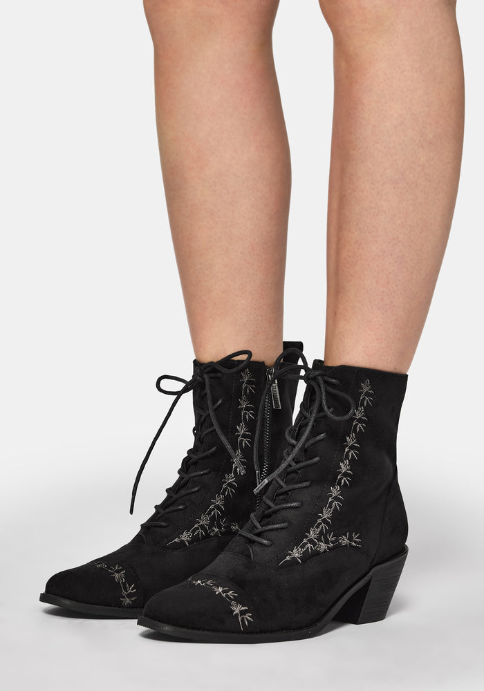 Lilith Suedette Embroidered Boots - Black