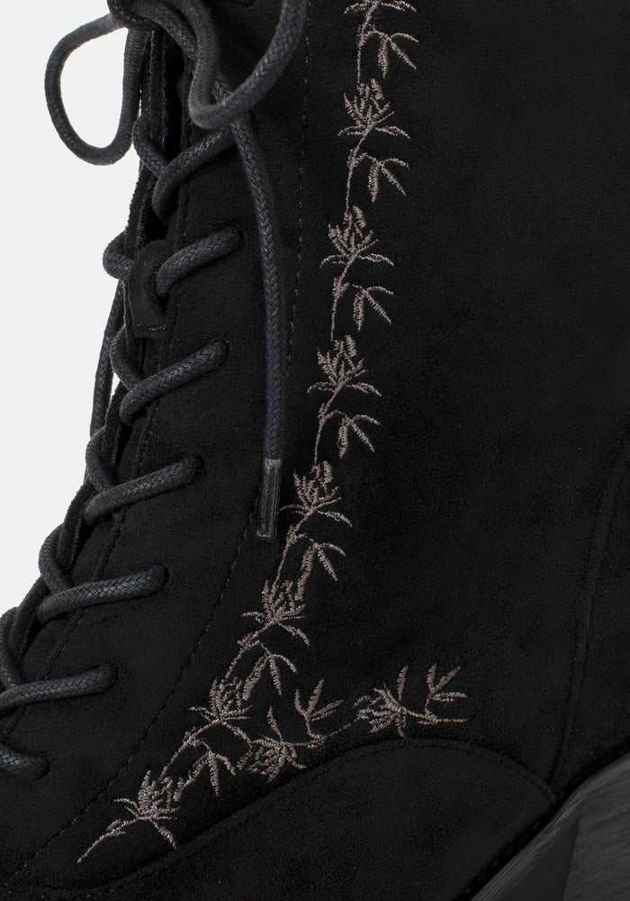 Lilith Suedette Embroidered Boots - Black
