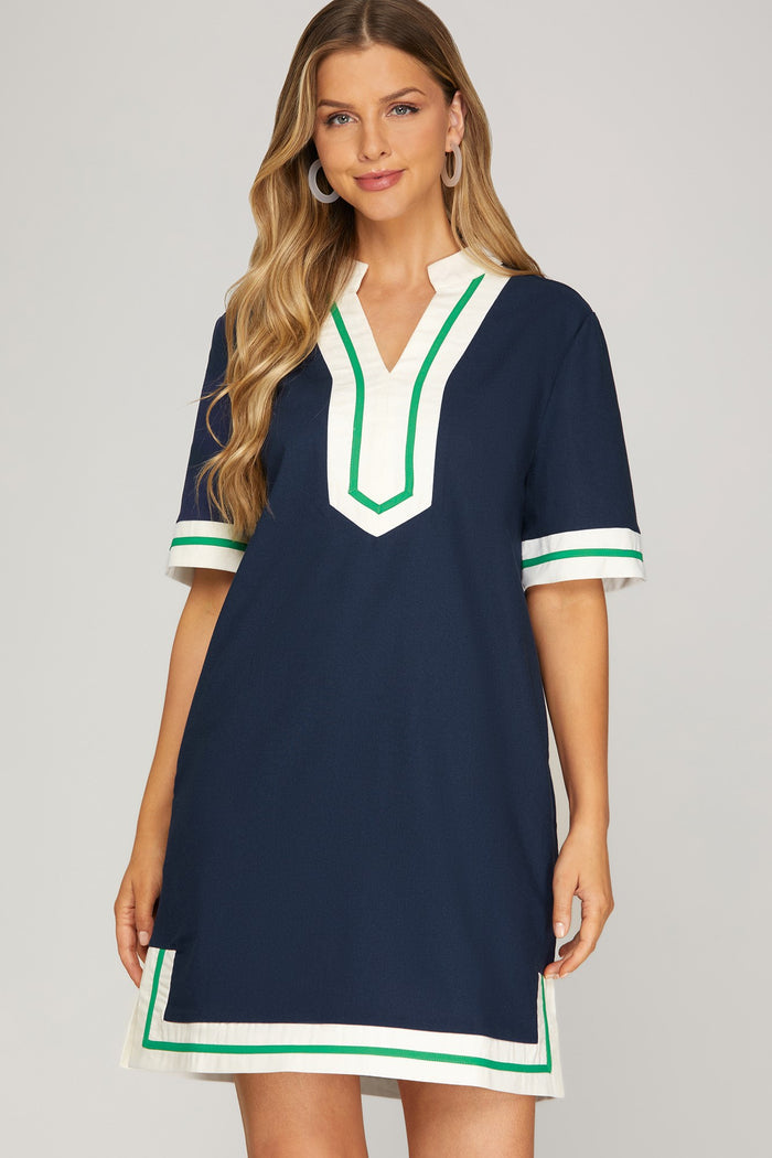 Linen-Blend Shift Dress with Pockets