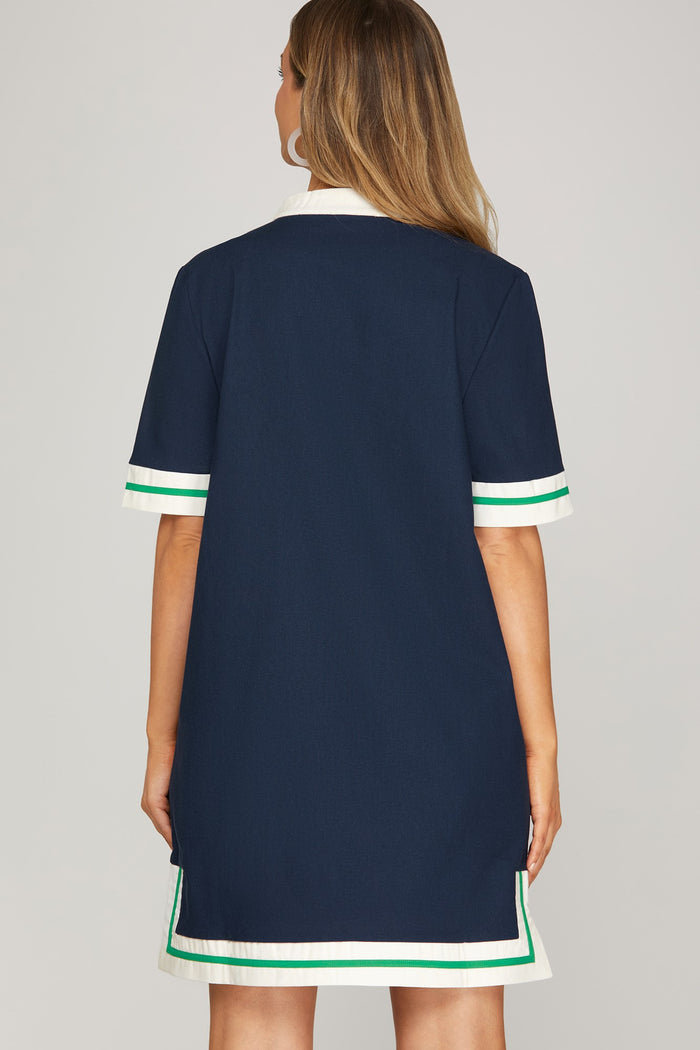 Linen-Blend Shift Dress with Pockets