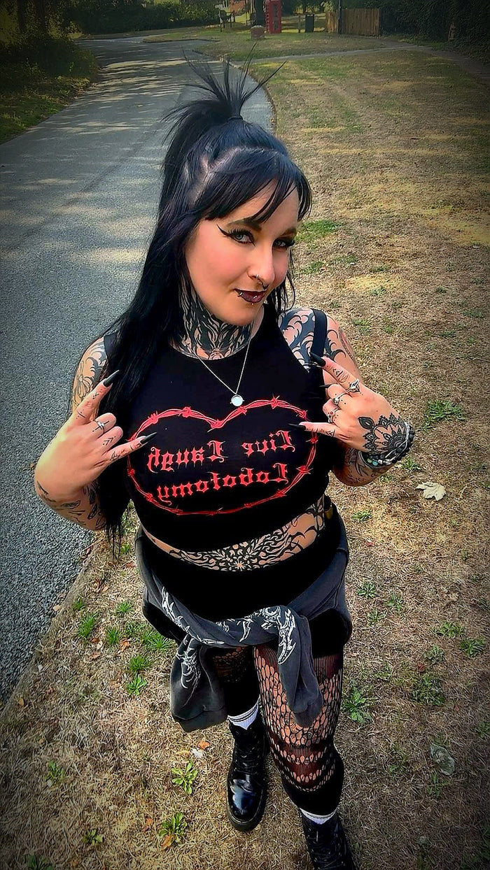 Live, Laugh, Lobotomy❤️ Racer cropped Vest Claxton Creations GB