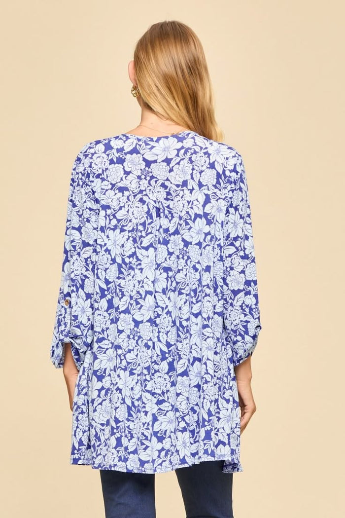 Lizzy Floral Duster Cardigan – Ocean Blue