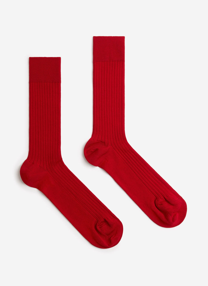 A pair of Percival's red ribbed cotton-blend Loafer Dress Socks laid flat against a clean white background.