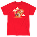 Classic Cotton T-shirt_TeeTurtle red Lunar New Year Snake apparel featuring a snake holding a stick with a lantern at the end with its tail with Lunar New Year elements in the background.