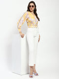Madame Abstract Print V Neck Smocked Top