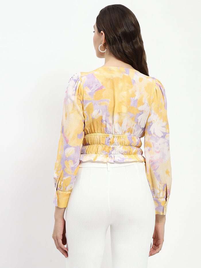 Madame Abstract Print V Neck Smocked Top