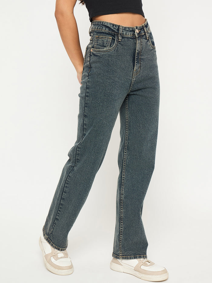 Madame Acid Wash Tinted Yellow Cotton Blend Jeans