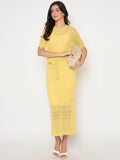 Madame Acrylic Blend Top and Skirt Yellow Knitted Co-ord Set