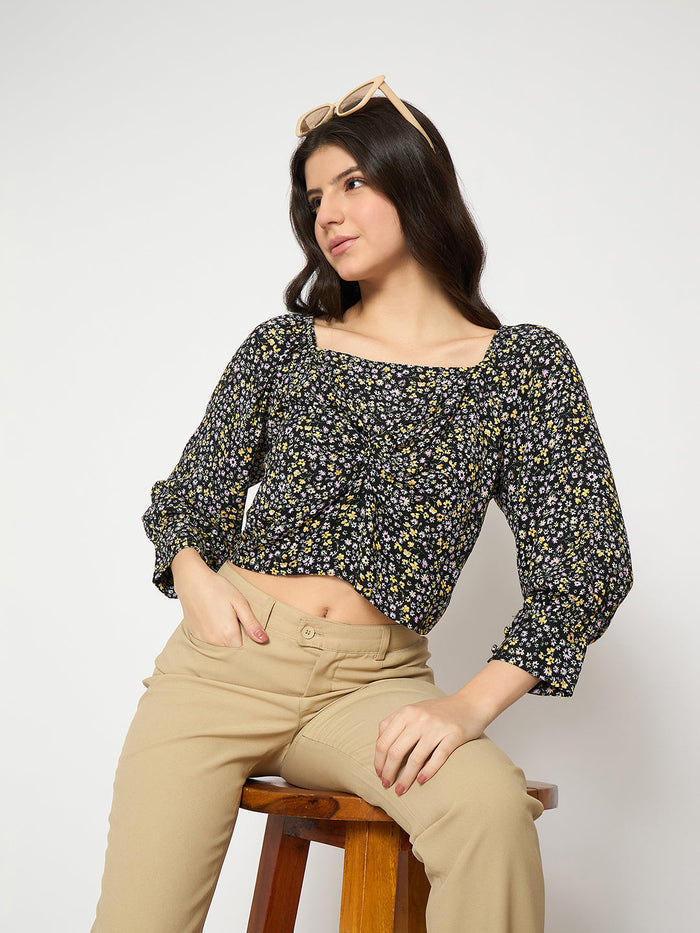 Madame All Over Print Black Crop Top