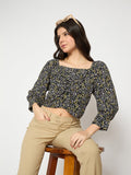 Madame All Over Print Black Crop Top