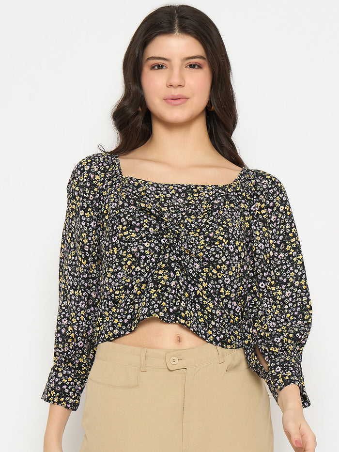 Madame All Over Print Black Crop Top