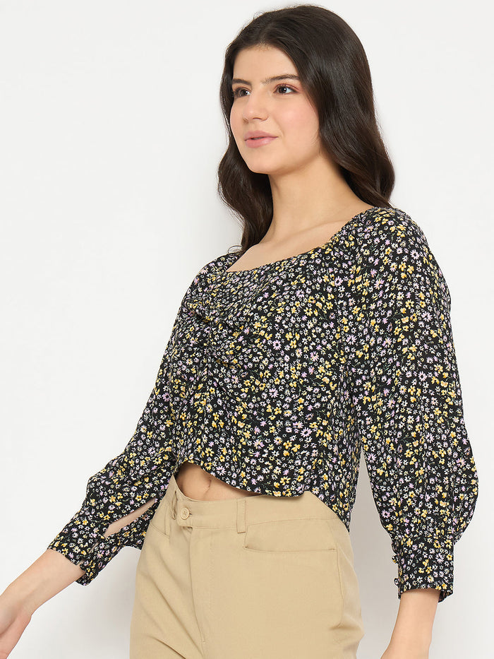 Madame All Over Print Black Crop Top