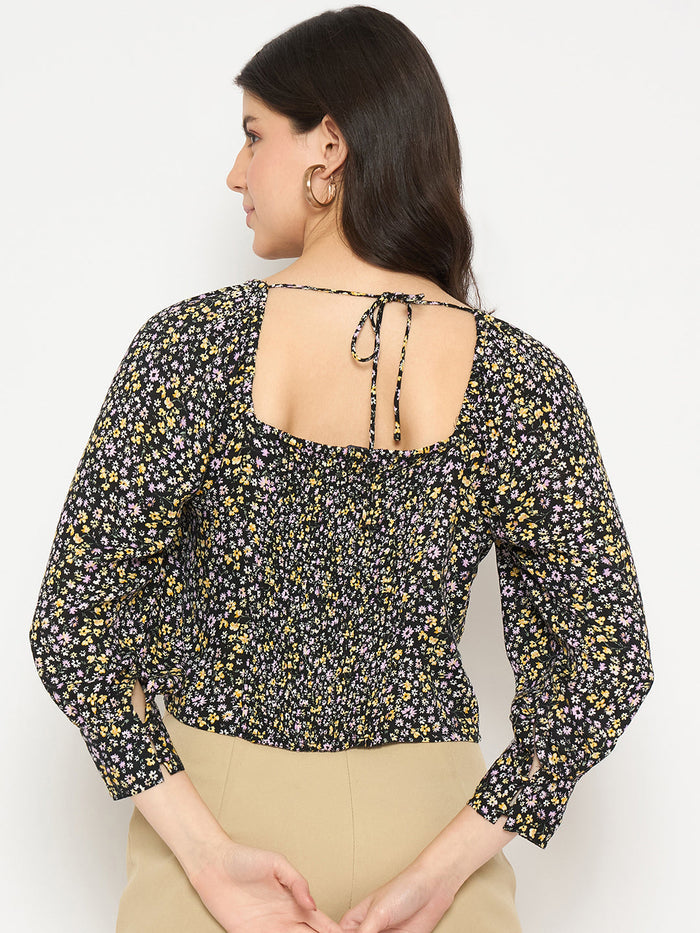 Madame All Over Print Black Crop Top