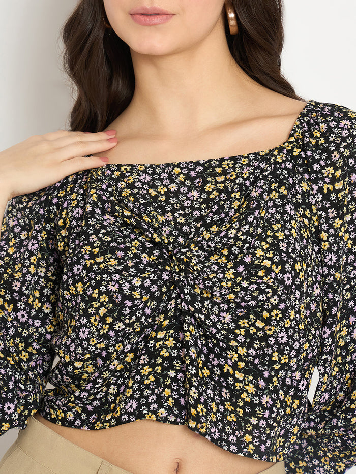 Madame All Over Print Black Crop Top