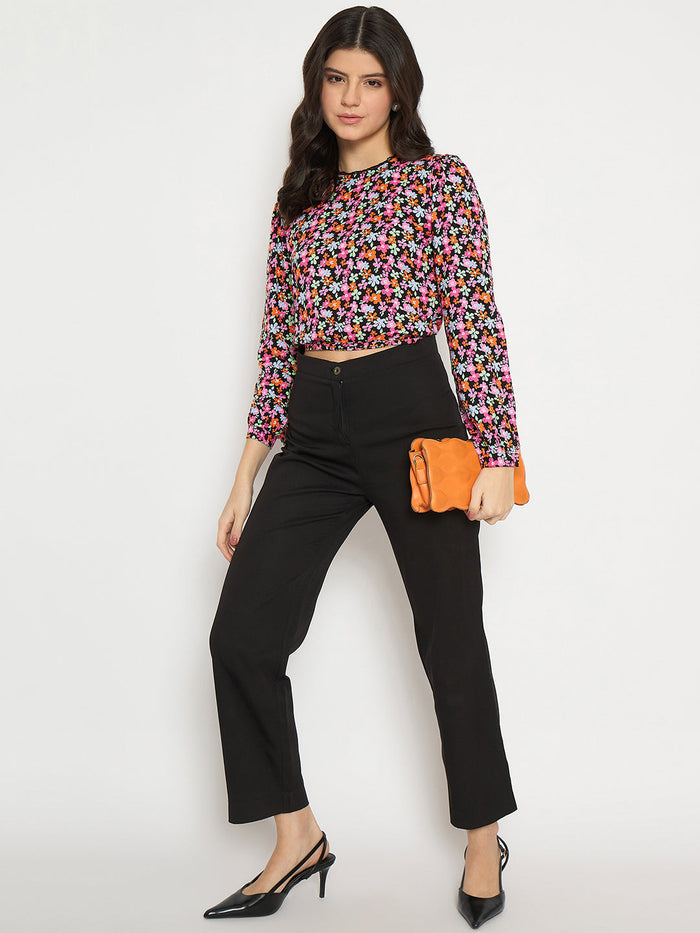 Madame All Over Print Pink Crop Top