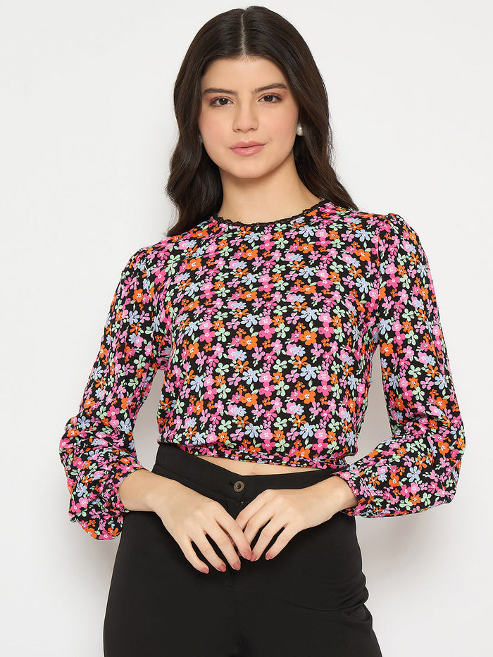 Madame All Over Print Pink Crop Top