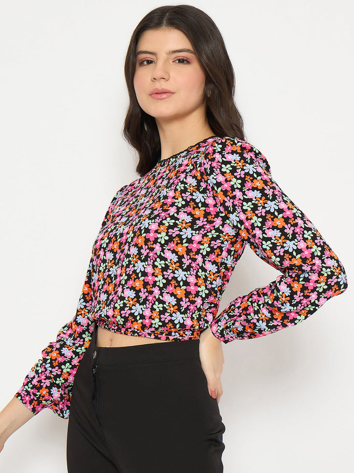 Madame All Over Print Pink Crop Top