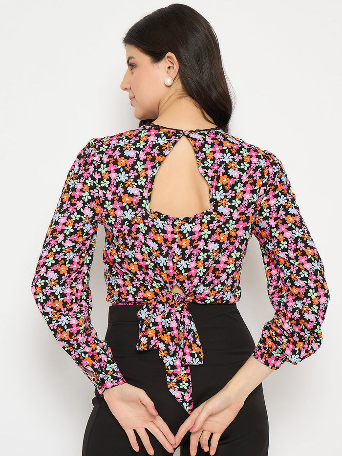 Madame All Over Print Pink Crop Top