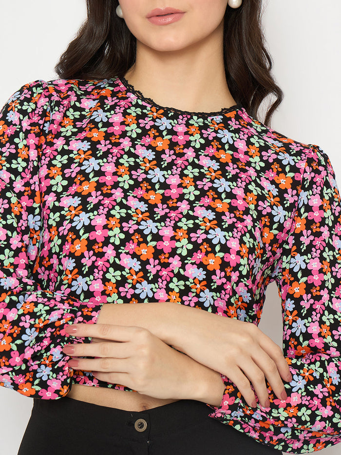 Madame All Over Print Pink Crop Top