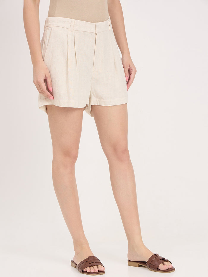 Madame Beige Colour Rayon Linen Shorts