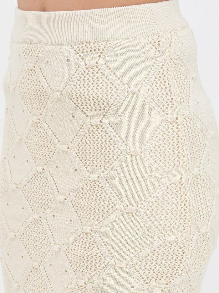 Madame Beige Cotton Knit Skirt Co-ord Set