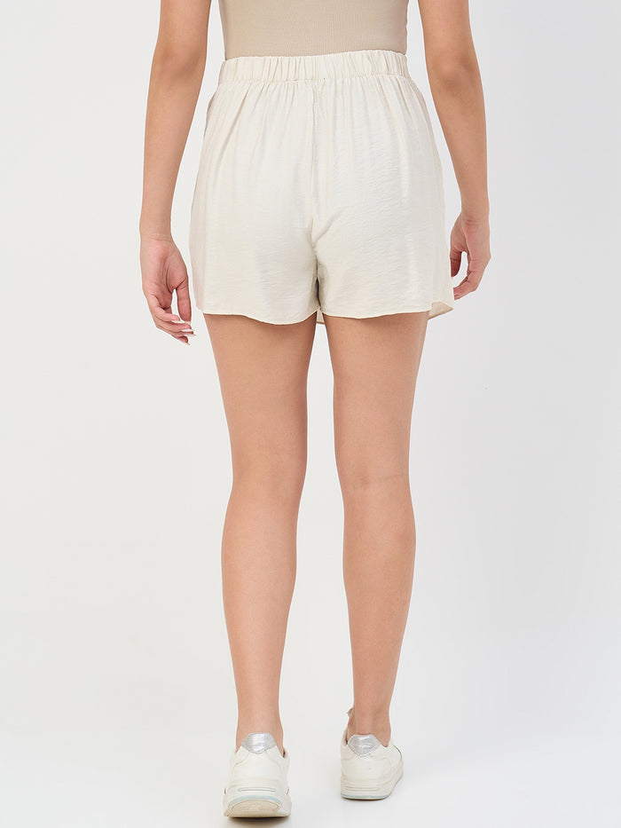 Madame Beige Printed Rayon-Blend Shorts