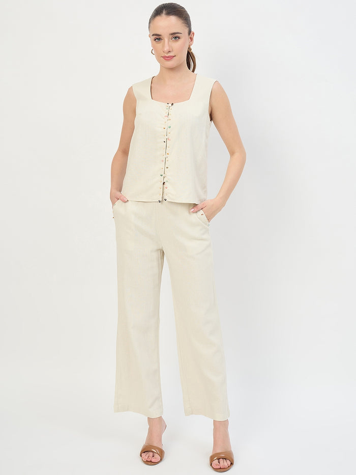 Madame Beige Rayon Linen Sleeveless Co-ord Set