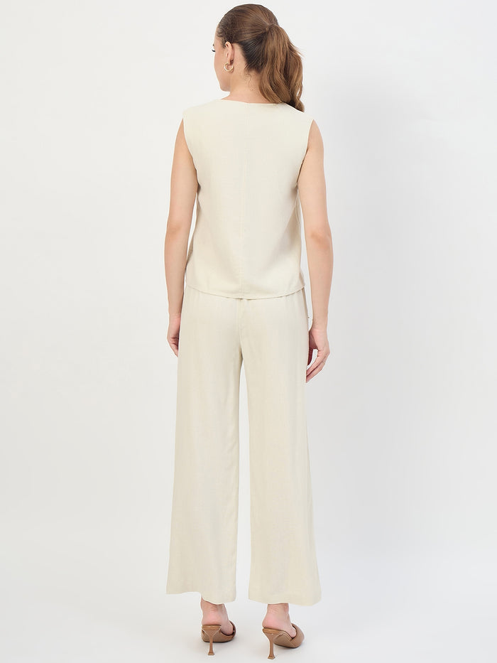 Madame Beige Rayon Linen Sleeveless Co-ord Set