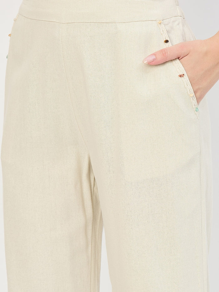 Madame Beige Rayon Linen Sleeveless Co-ord Set